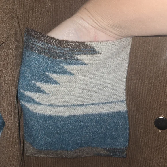 Brown Corduroy Jacket with Aztec Patterned Sleeves, L, Oversized, Western - Picture 5 of 9